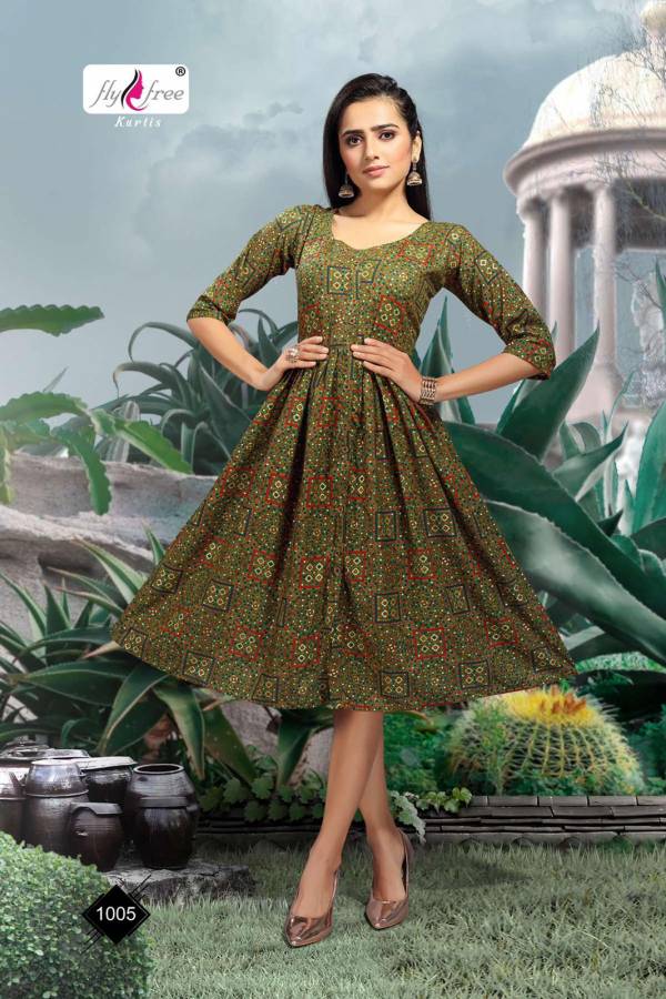 Fly Free Sneha Casual Daily Wear Rayon Printed Anarkali Kurti Collection